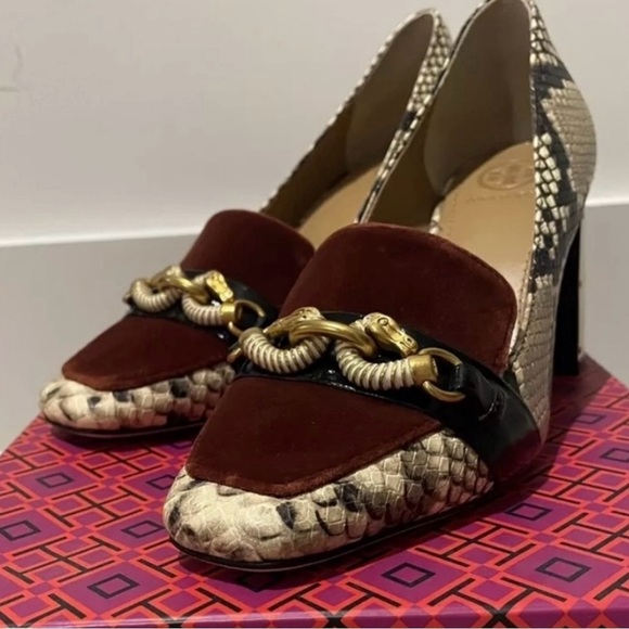 NWT Tory Burch•Jessa Pump•Stamped Snake Printed•Leather and Velvet •size 7